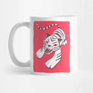 White siberian tiger on red. Hand drawn illustration Mug